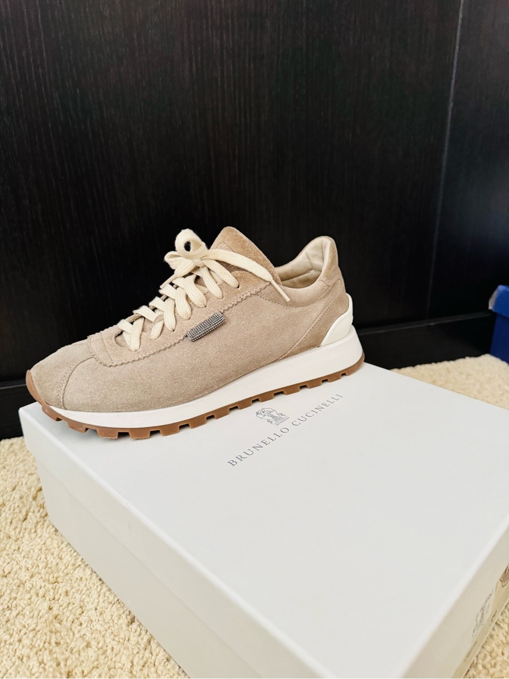Brunello Cucinelli Women's Suede Lace-Up Sneaker in Beige